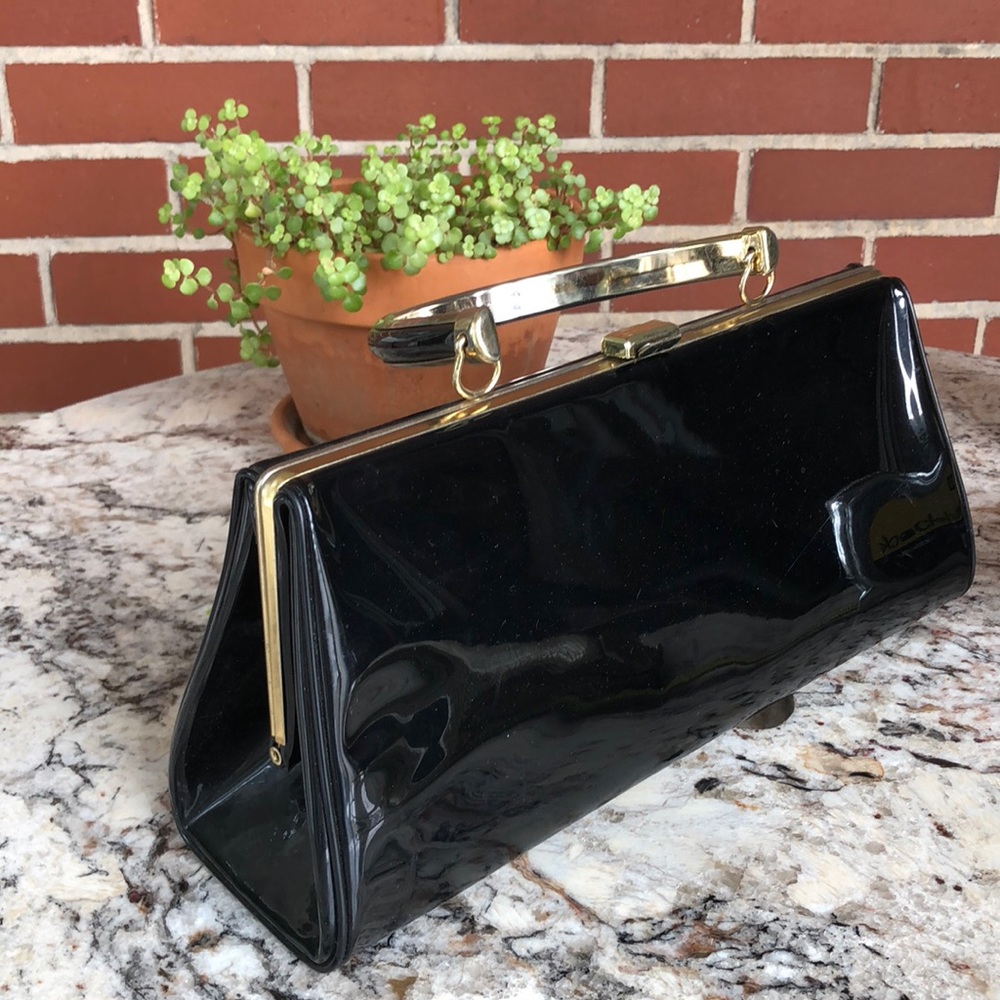 Vintage Black Patent Leather Purse Handbag